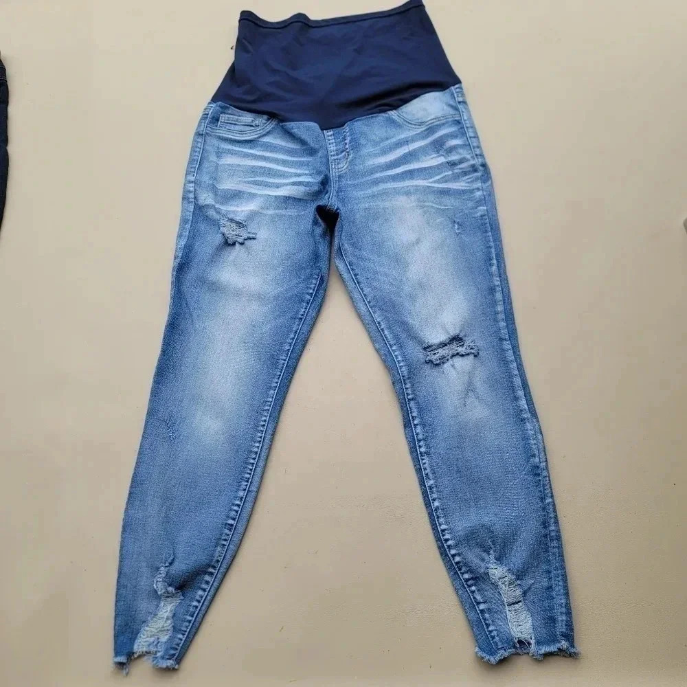 HYDRAULIC Womens Maternity Jeans Blue Denim Ankle Straight Pull On Size XL